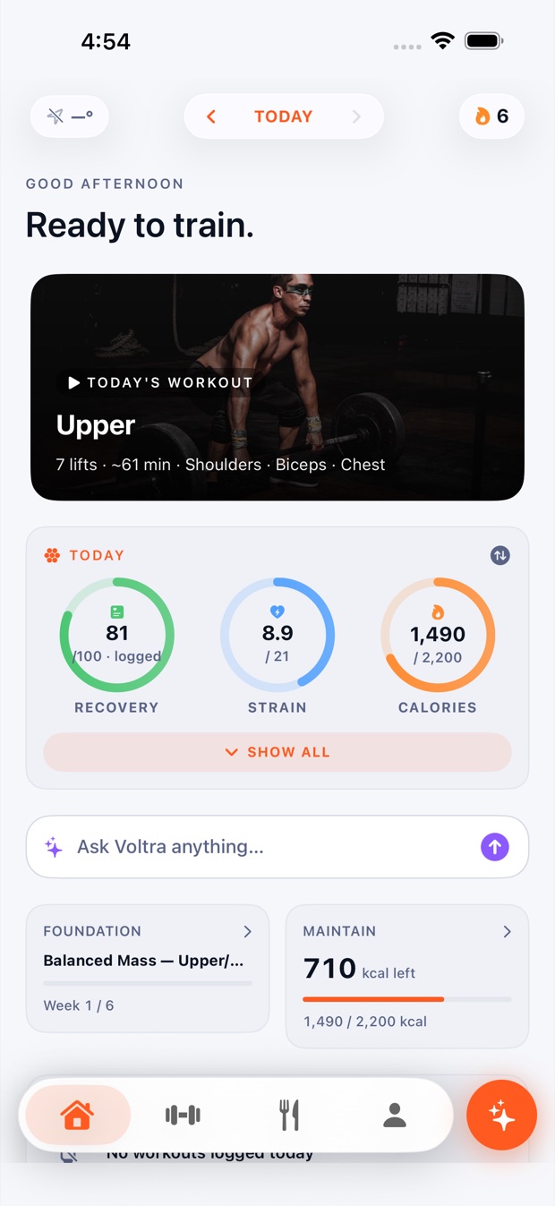 The Voltra home screen