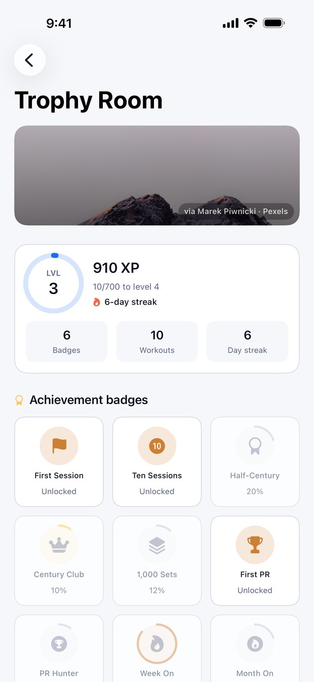 Voltra's Trophy Room: levels and badges